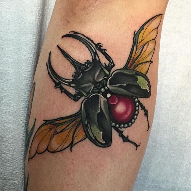 Hercules Beetle Tattoo in progress  Beetle tattoo Bug tattoo Leg sleeve  tattoo