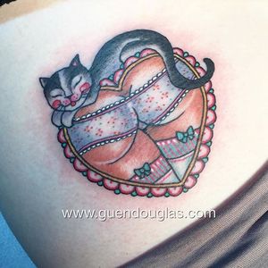 Adorable cat bum tattoo by @Guen_Douglas. #GuenDouglas #traditional #butt #bum #sexy #underwear #nsfw #heart #cat