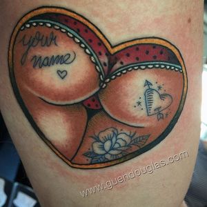 Cheeky bum tattoo by @Guen_Douglas. #GuenDouglas #traditional #butt #bum #sexy #underwear #nsfw #heart