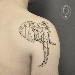 Elegant Elephant tattoo by Bicem Sinik #elephant #animal #geometric #BicemSinik #lowpoly #black #lines