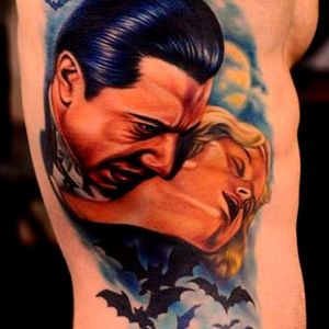 The sensual side of vampirism always a lady's favorite, tattoo by Nikko Hurtado #Dracula #vampire #horror #cinema #BramStoker #BelaLugosi #colorwork #portrait #realism #NikkoHurtado