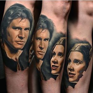 Han Solo and Leia Tattoo by Nikko Hurtado #hansolo #princessleia #hansoloandleia #leia #starwars #couples #couple #NikkoHurtado