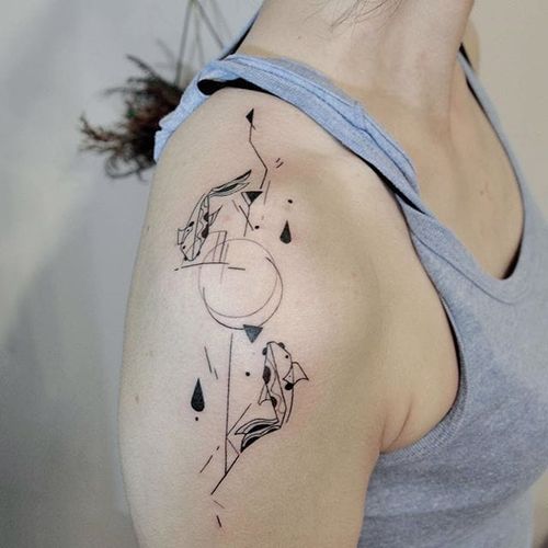 Geometric semi-abstract koi fish tattoo by Hill. #Hill #HillTattoo #geometric #semiabstract #koi #fish #koifish