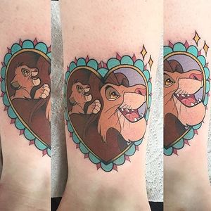 Lion King tattoo by Jaclyn Huertas. #JaclynHuertas #lionking #disney #film #movie #animated #lion #animal #fatherandson #simba #mufasa