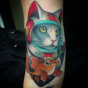 Submariner fish tattoo by @mileskanne #mileskanne #neotraditionaltattoo #animaltattoo #stevestontattoocompany #fish #cat #submariner