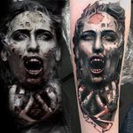 Vampire tattoo by Maksims Zotovs. #MaksimsZotovs #blackandgrey #horror #macabre #sinister #evil #dark #vampire #gruesome #Laky
