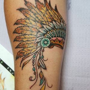 Headdress Tattoo by Tenndae Supply #headdress #nativeamerican #nativeamericanheaddress #indian #indianart #TenndaeSupply