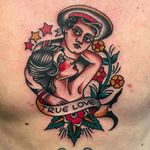 Beautifully done TRUE LOVE tattoo by Fergus Simms. #FergusSimms #MelbourneTattooCompany #traditionaltattoo #boldtattoos #truelove