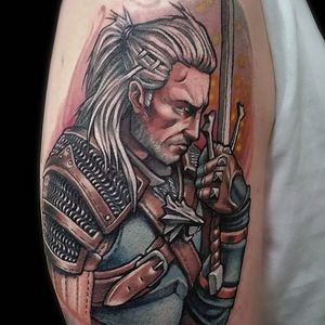 Witcher Tattoo by Simon K Bell #Witcher #TheWitcher #WitcherTattoo #GameTattoos #GamingTattoos #SimonKBell