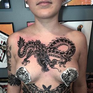 Blackwork Dragon Tattoo by Josh Peters #blackworkdragon #blackwork #AmericanTraditional #traditionalblackwork #JoshPeters