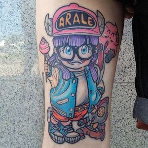 Arale Norimaki tattoo by Pelayo Garcia. #anime #dragonballz #arale #aralenorimaki #kawaii #cute #PelayoGarcia #littlegirl #drslump
