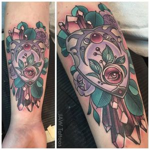 Fancy planchette tattoo by Jessica Ann White #JessicaAnnWhite #planchette #ouija #crystal #neotraditional #illustrative