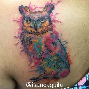 Watercolor Owl Tattoo by Isaac Aguila #watercolorowl #watercolorowltattoo #owl #owltattoo #owltattoos #watercolor #watercolortattoo #watercolortattoos #watercolorartist #colorful #bird #birdtattoo #IsaacAguila