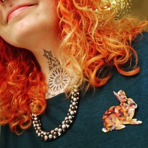 Rebecca Bertelwick #RebeccaBertelwick #tattooartist #ornamental #necktattoo #geometric #geometricrabbit #rabbit #redhair