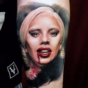 Lady Gaga portrait tattoo by Alex Noir. #realism #colorrealism #AlexNoir #portrait #LadyGaga