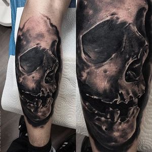 Black and grey skull tattoo by Chris Block. #blackandgrey #realism #skull #ChrisBlock