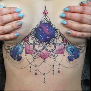 Underboob tattoo, photo from Instagram #watercolor #OlyaLevchenko #underboob #detail #intricate #sternum