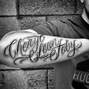 Lettering tattoo by Goorazz. #Goorazz #handstyle #script #lettering #calligraphy #blackwork