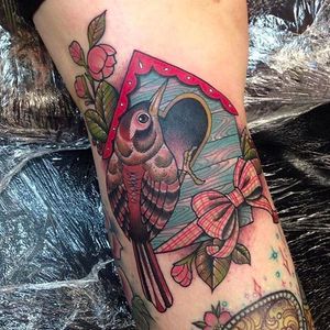 Pretty Birdhouse Tattoo by Sadee Glover @Sadee_Glover #SadeeGlover #SadeeGloverTattoo #Neotraditional #Neotraditionaltattoo #BlackChaliceTattoo #Swindon #England #Birdtattoo #Birdhousetattoo