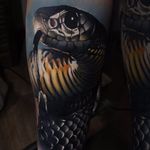 Insane snake cover-up by Mihails Neverovs #mihailsneverovs #color #realism #realistic #hyperrealism #snake #scales #coverup #nature #reptile #tattoooftheday