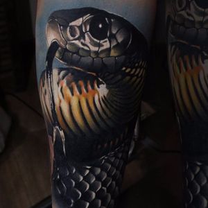 Insane snake cover-up by Mihails Neverovs #mihailsneverovs #color #realism #realistic #hyperrealism #snake #scales #coverup #nature #reptile #tattoooftheday