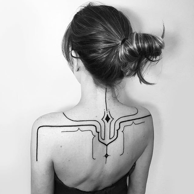 Elegant Line Art On Back  Back tattoos Tattoos for women Beautiful back  tattoos