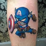 Captain America tattoo by Mark Ford. #captainamerica #superhero #marvel #comics #movies #chibi #MarkFord