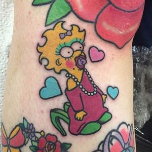 Tattoo uploaded by Joe • Maggie is quite tarted up here. Via Instagram  @shell_valentine_tattoo #ShellValentine #TheSimpsons #SimpsonsTattoo # Simpsons #Funny #Maggie #MaggieSimpson • Tattoodo