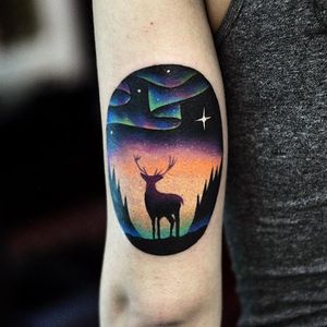 Tattoo by David Cote @thedavidcote #space #color #northernlights #deer #stag #unique