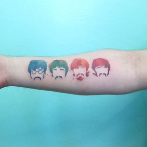 Watercolor The Beatles head silhouette tattoo by Florenciz Gonzalez Tizon. #watercolor #FlorenciaGonzalezTizon #silhouette #TheBeatles