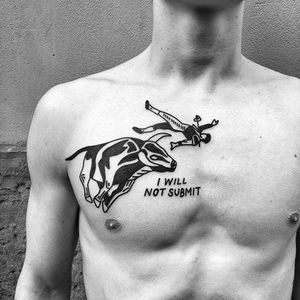 I will not submit bull tattoo by Eterno8 @Eterno8 #Eterno8 #Black #Traditional #Blackwork #Bold #Statement #BlackworkTattoo #bull #iwillnotsubmit