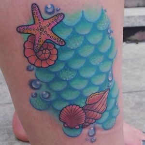 Mermaid scales tattoo by Zoe Lorraine Rimmer #ZoeLorraineRimmer #girly #mermaid #fish #scales #shells #sea