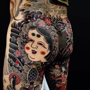 Okame Tattoo by Damien Rodriguez #Japanesetattoo #Japanese #AsianTattoos #DamienRodriguez