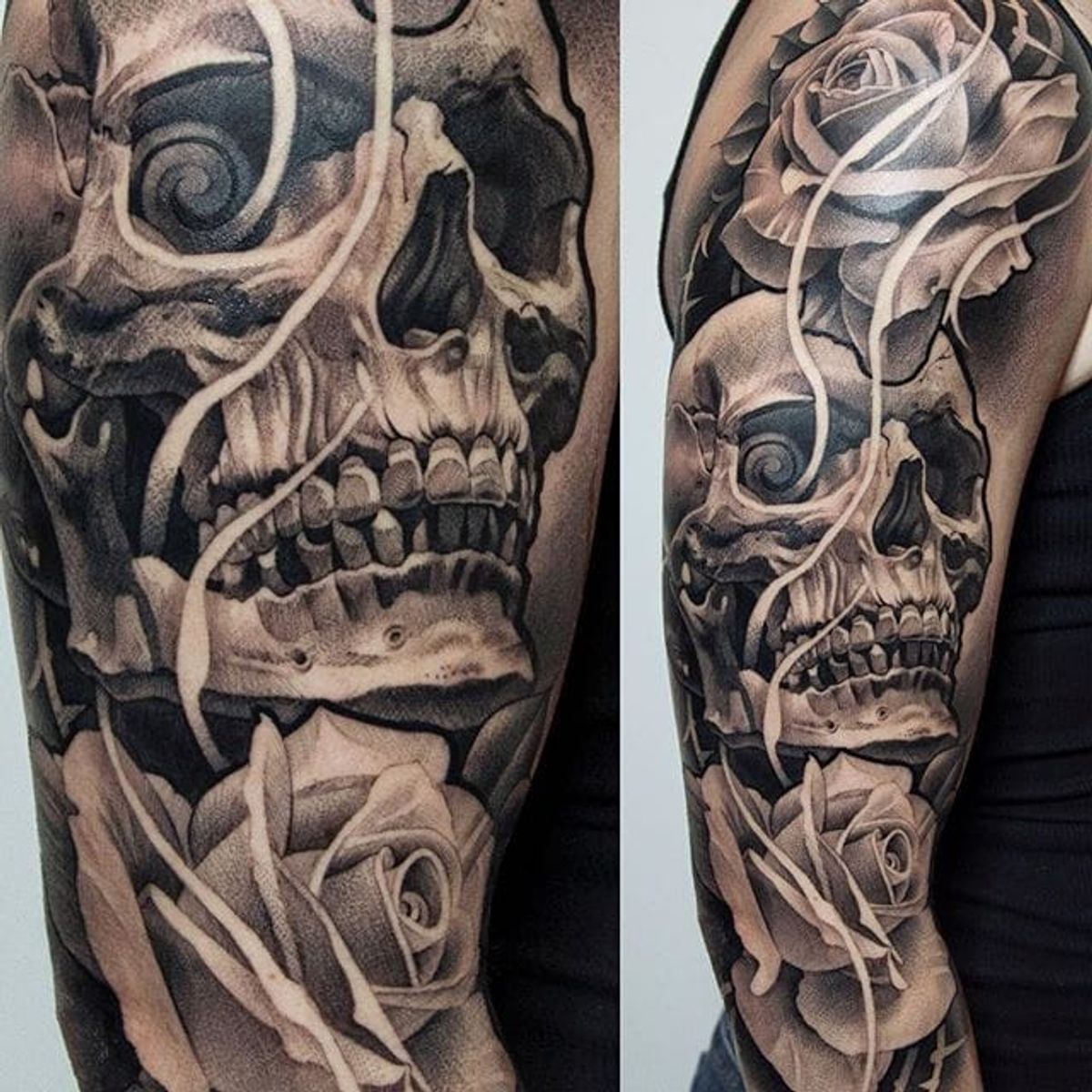 Tattoo uploaded by Ross Howerton • An intense skull surrounded by roses ...