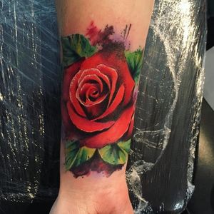 Watercolour realism rose tattoo by Chloe Aspey #ChloeAspey #rose #flower #realistic #watercolour