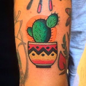 Beautiful little cactus tattoo by Luca Sala. #LucaSala #OldInkTattoo #boldtattoos #solidtattoos #cactus