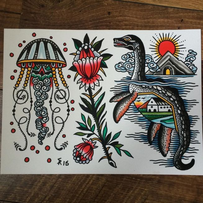 Amazoncom  Sailor Jerry Traditional Vintage Style Tattoo Flash 5 Sheets  11x14 Old School Set 10  Beauty  Personal Care