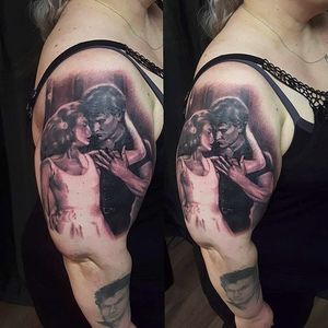 Double Swayze on this lady's arm. By Otto Paananen (via IG -- ottleetattoo) #OttoPaananen #patrickswayze #patrickswayzetattoo