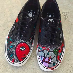 Crying Heart and Rose Hand-painted Vans Shoes by Guz @LilGuz #LilGuz #Handpainted #Tattooed #Shoes #Tattooedshoes #Handpaintedshoes #Art #TattooArt #Cryingheart #Rose #Neotraditional #Vans #artshare