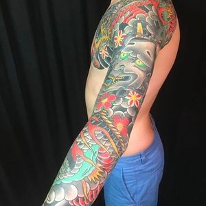 Insane sleeve tattoo done by Amar Goucem. #AmarGoucem #dragontattooNL #JapaneseStyle #horimono #hannya #snake