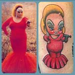 A portrait of Divine by Stacey Martin (IG—staceymartintattoos). #Divine #kewpie #PinkFlamingos #StaceyMartin #traditional