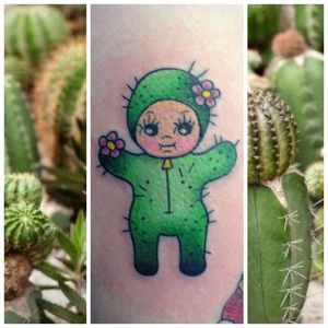 Cactus Kewpie Doll Tattoo by Cass Bramley #kewpiedoll #kewpie #CassBramley #cactus #flora #botanical