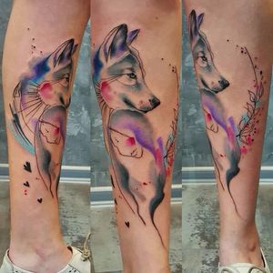Wolf and girl tattoo by Simona Blanar #SimonaBlanar #watercolor #graphic #heart #wolf