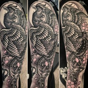 Black and grey peacock tattoo by Rob Steele #RobSteele #peacock #blackandgrey #bird