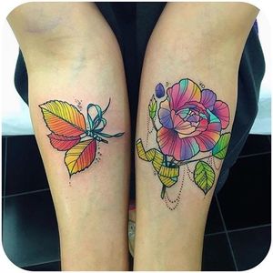 Colorful tattoo by Katie Shocrylas @kshocs #tattoodo #color #colorful #flower #leaf #kshocs #KatieShocrylas