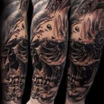 Nautilus skull morph tattoo by Tony Mancia #TonyMancia #morph #realistic #blackandgrey #skull #nautilus