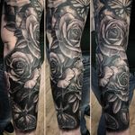Black and grey realism roses tattoo by Rob Steele #RobSteele #realism #blackandgrey #roses #realistic