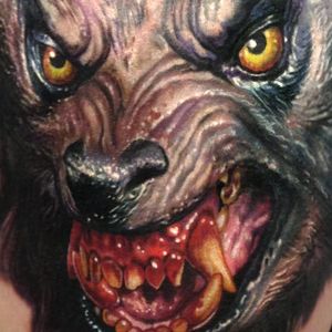 Werewolf by Paul Acker (via IG-paulackertattoo) #horror #horrorrealism #portrait #color #realism #halloween #werewolf #PaulAcker
