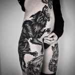 Running with the wolves by Matteo Aldenti #Maldenti #MatteoAlDenti #wolf #dog #blackandgrey #blackwork #linework #tattoooftheday