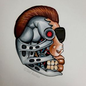 Surreal Terminator tattoo skull head design by Stef Bastiàn #StefBastiàn #stefbastian #terminator #surrealism #skull #tattooflash